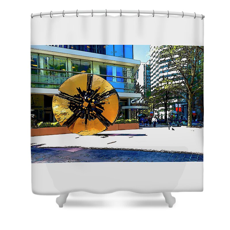 Architectural-photographer-charlotte Shower Curtain featuring the digital art The Disk by SnapHappy Photos