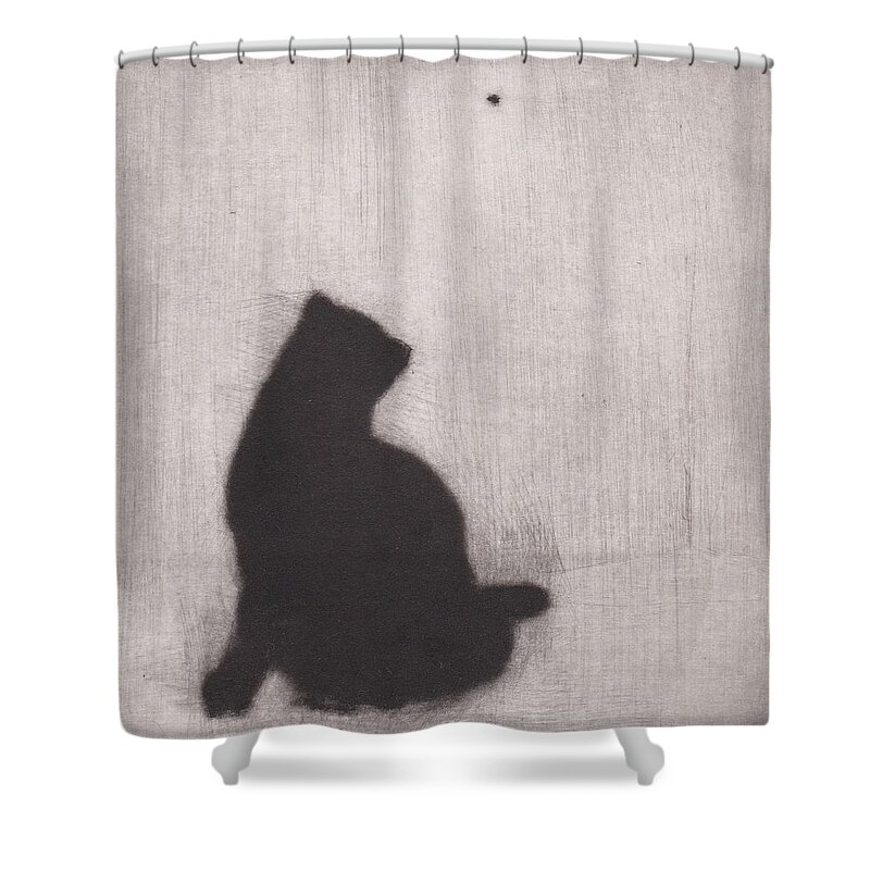 Cat Shower Curtain featuring the drawing The Entomologist - etching by David Ladmore