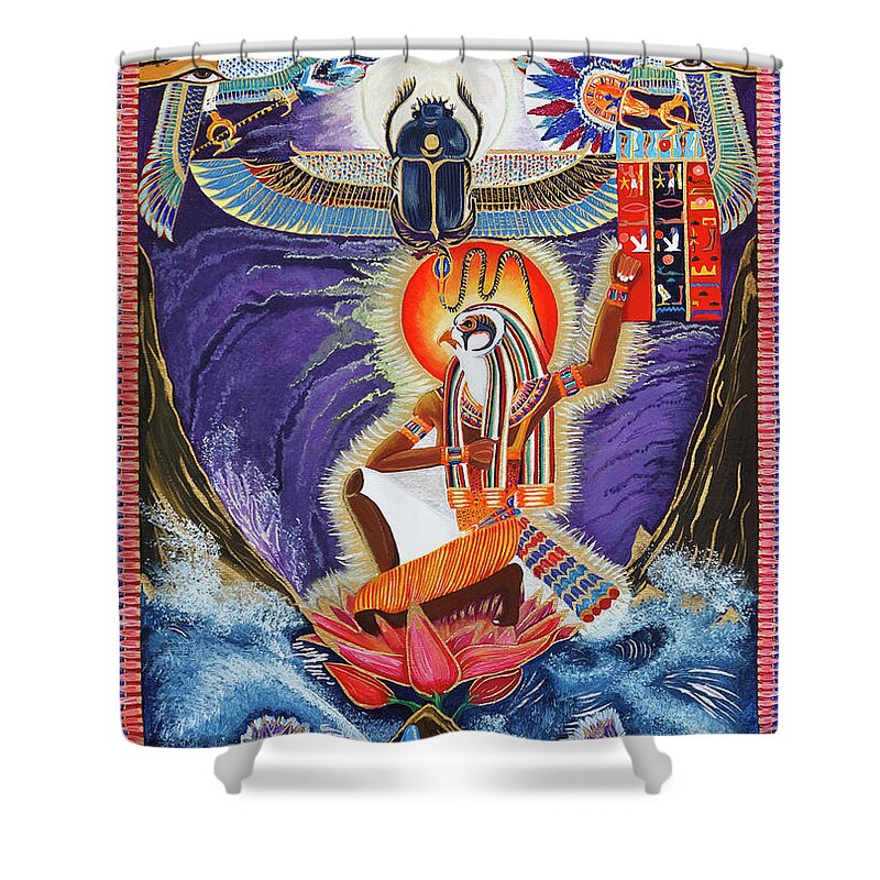 Ra Shower Curtain featuring the mixed media The Father Ra by Ptahmassu Nofra-Uaa