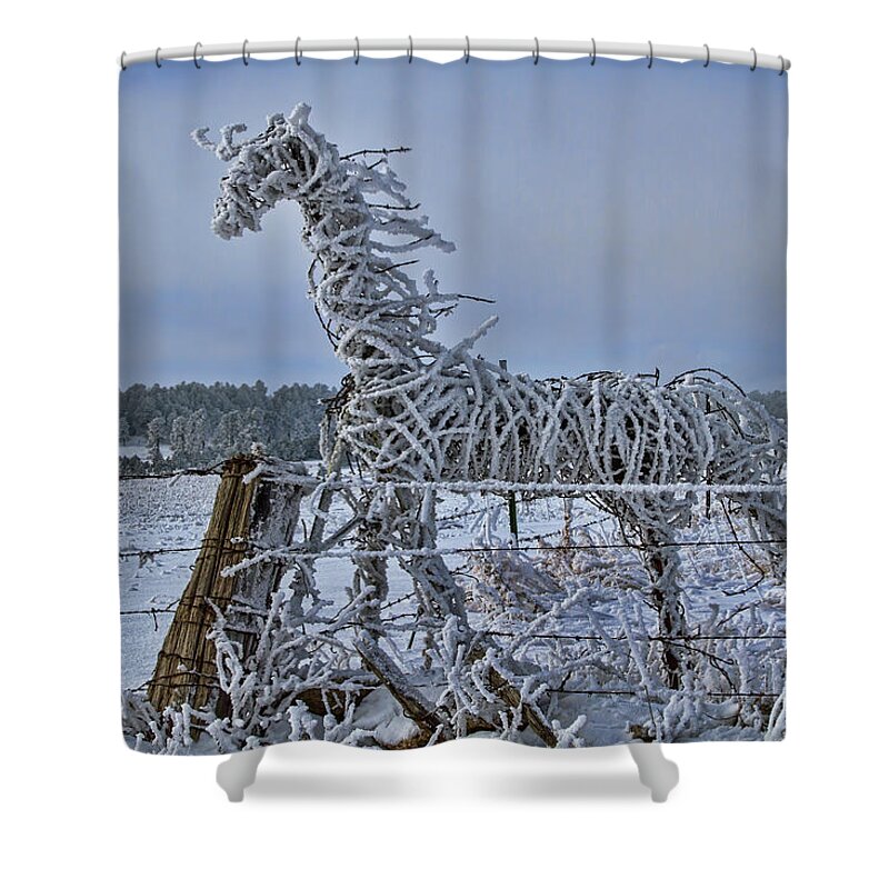 Abstract Shower Curtain featuring the photograph The Fence Becomes The Horse by Alana Thrower
