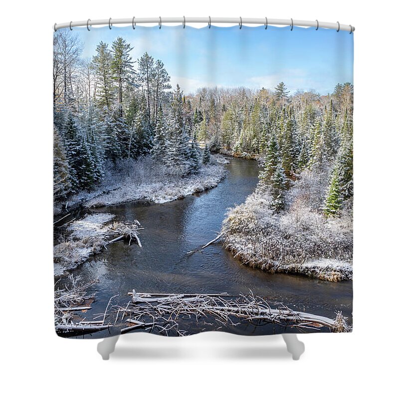 River Shower Curtain featuring the photograph The First Dusting of Snow by Robert Carter