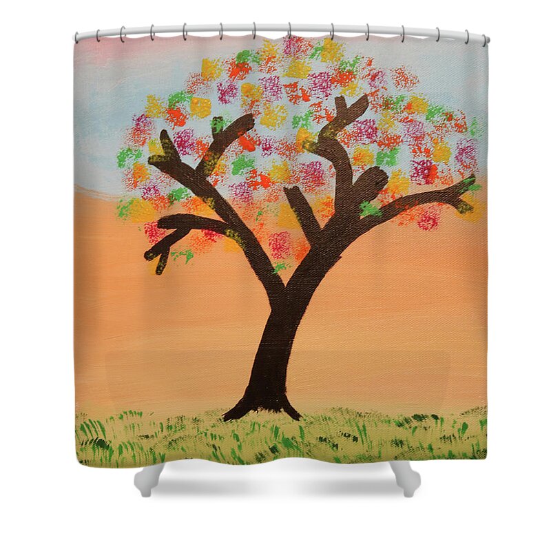 Tree Shower Curtain featuring the painting The First Sign of Fall by Deborah Boyd