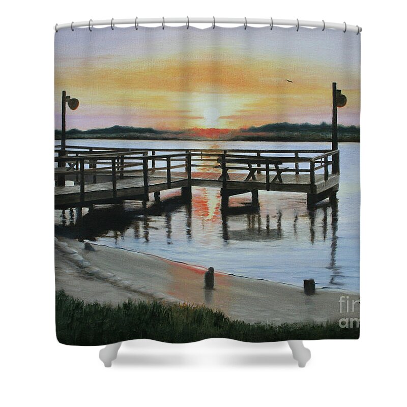 Fishing Pier Shower Curtain featuring the painting The Fishing Pier by Jimmie Bartlett