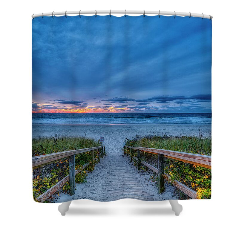 Footbridge Beach Shower Curtain featuring the photograph Morning Light by Penny Polakoff