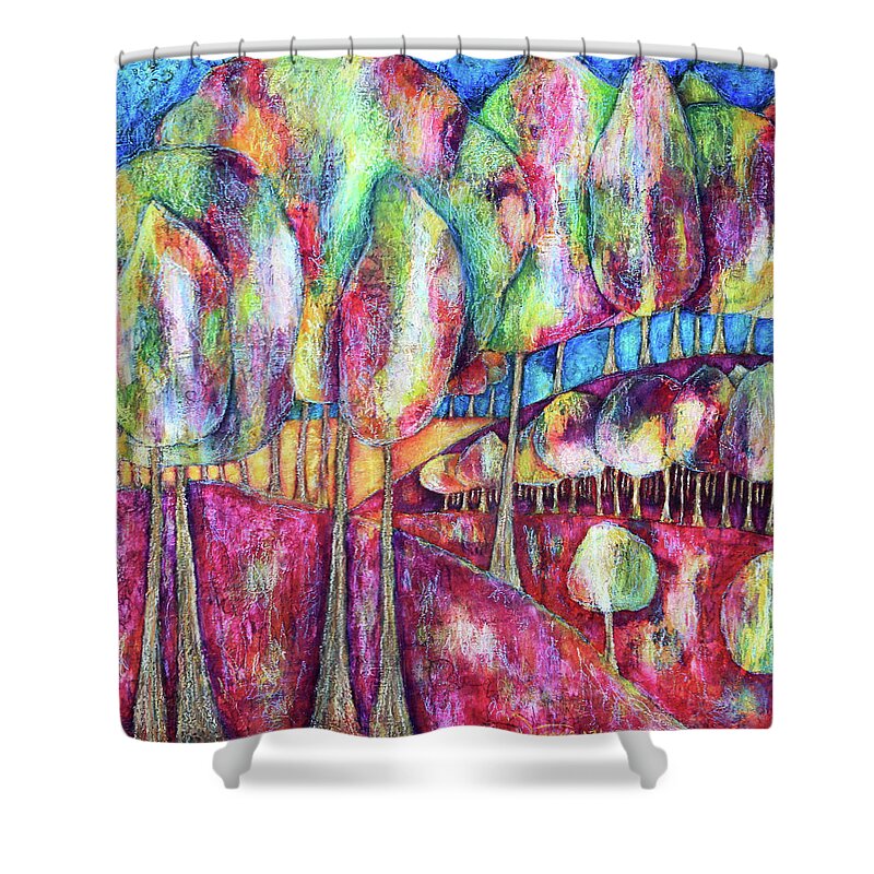 Landscape Shower Curtain featuring the painting The Forests of Lunaria by Winona's Sunshyne