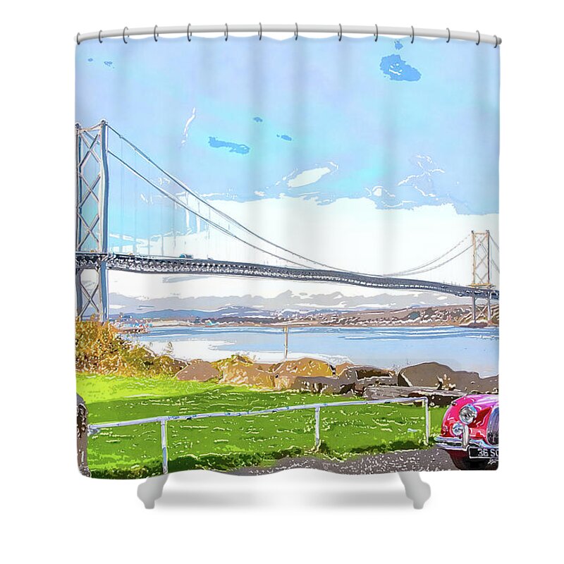 The Forth Suspension Bridge Shower Curtain featuring the digital art The Forth Suspension Bridge by SnapHappy Photos