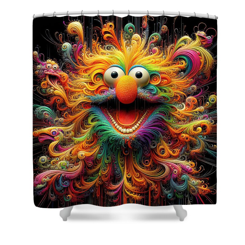 Vibrant Shower Curtain featuring the digital art The Frenzy of Frizzlesnout by Bill and Linda Tiepelman