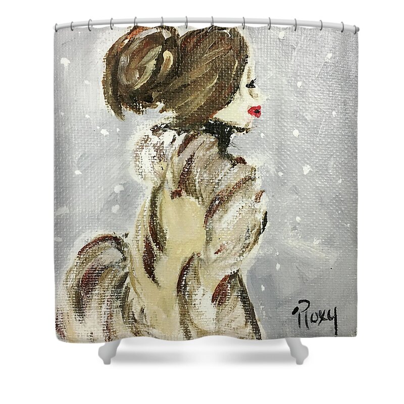 Lady Shower Curtain featuring the painting The Fur Cloak by Roxy Rich
