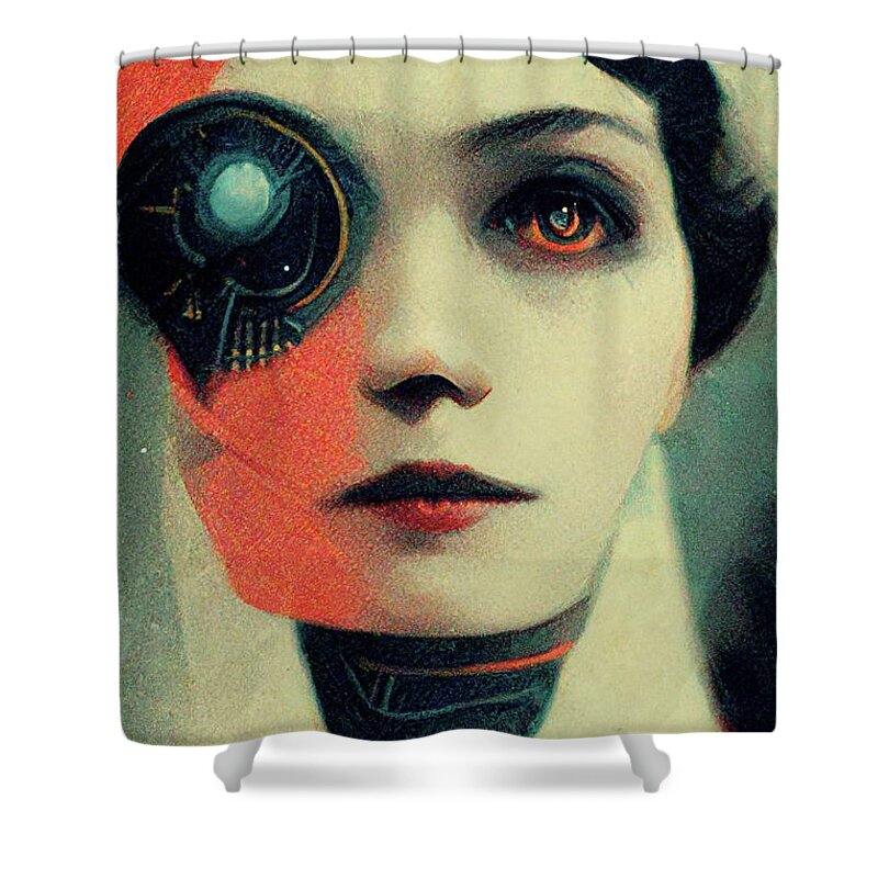 Cyborg Shower Curtain featuring the digital art The Future by Nickleen Mosher