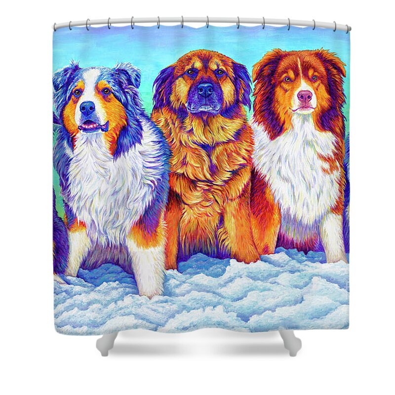 Dog Shower Curtain featuring the painting The Gang's All Here by Rebecca Wang