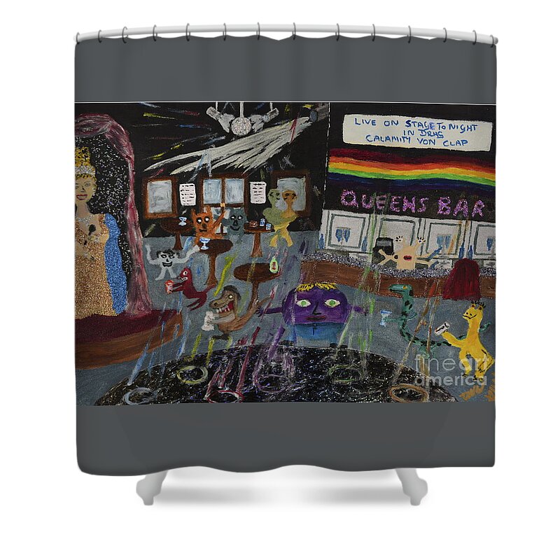 Lgbtq Shower Curtain featuring the painting The Gay scene is not what it once was by David Westwood