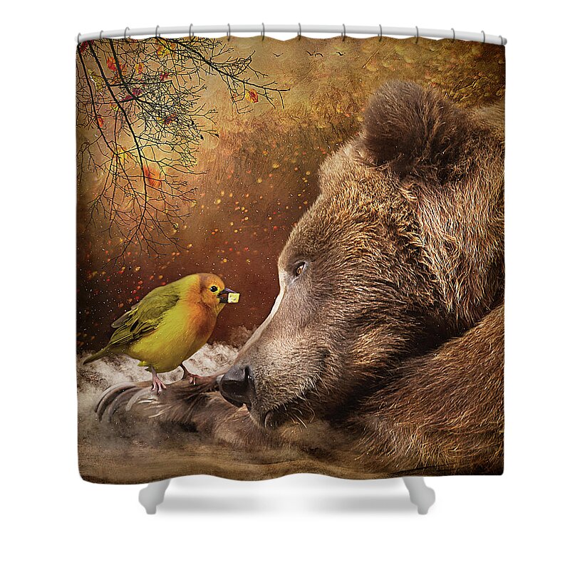 Bear Shower Curtain featuring the digital art The Gift by Maggy Pease