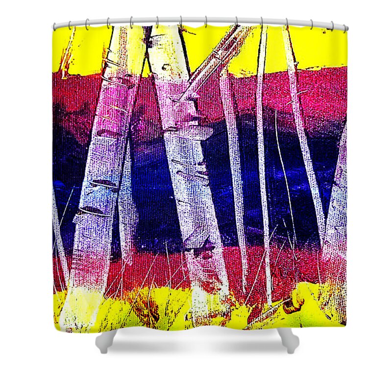 Still Life Shower Curtain featuring the mixed media The Glowing Forest by Rose Lewis