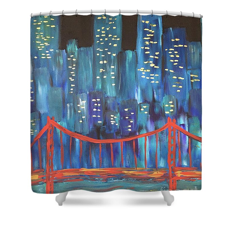 Cities Shower Curtain featuring the painting The Golden Gate by Debora Sanders