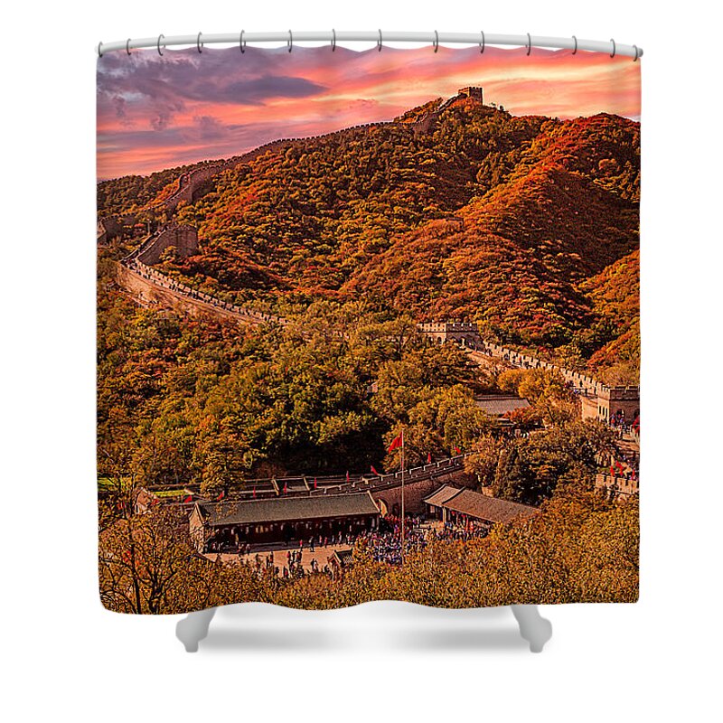 China Shower Curtain featuring the photograph The Great Wall at Sunset by Mitchell R Grosky