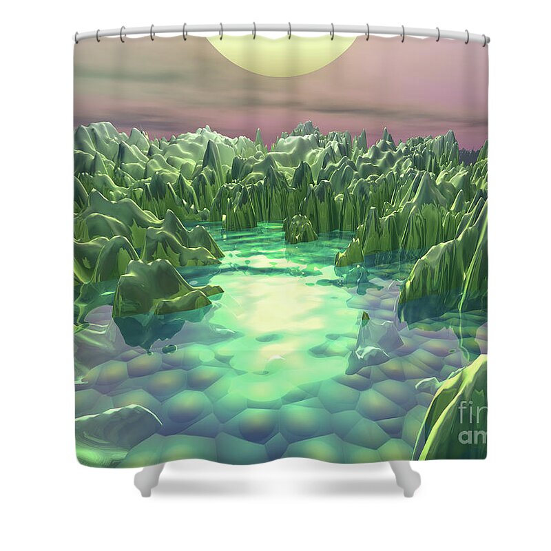 Macro Shower Curtain featuring the digital art The Green Planet by Phil Perkins