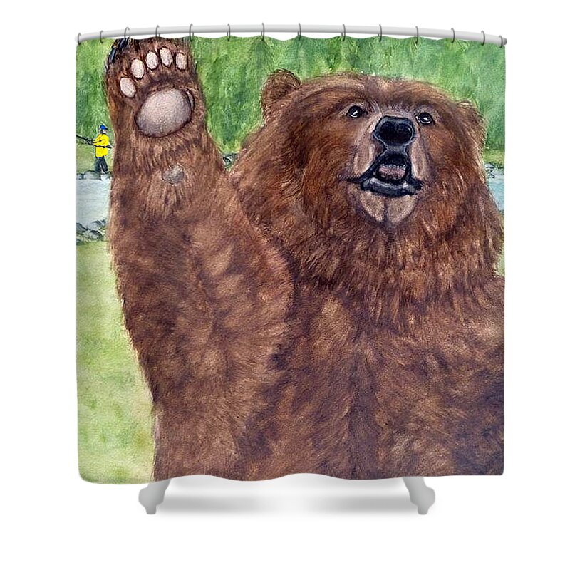 Grizzly Bear Shower Curtain featuring the painting The Grizzly Wave by Kelly Mills