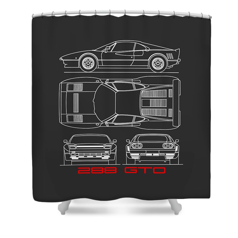 Ferrari Shower Curtain featuring the photograph The GTO Blueprint in Black by Mark Rogan