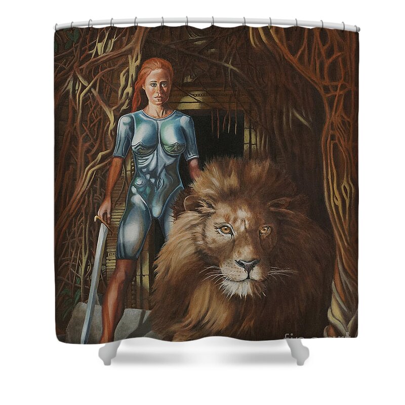 Guardians Shower Curtain featuring the painting The Guardians by Ken Kvamme