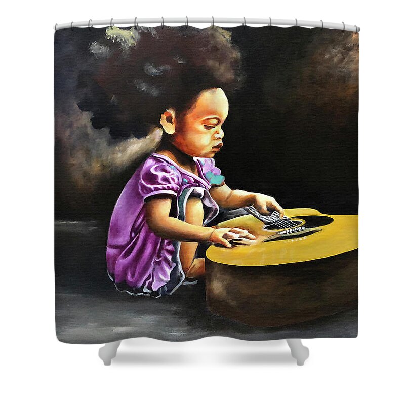 Music Shower Curtain featuring the painting The Guitar Player by Art of Ka-Son