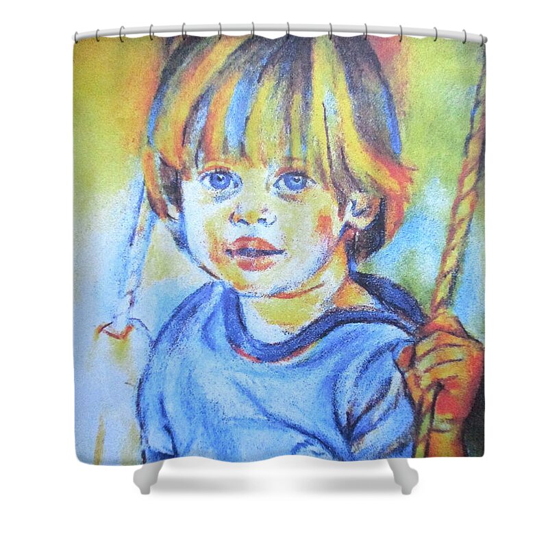 Child Shower Curtain featuring the drawing The hammock by Helena Wierzbicki