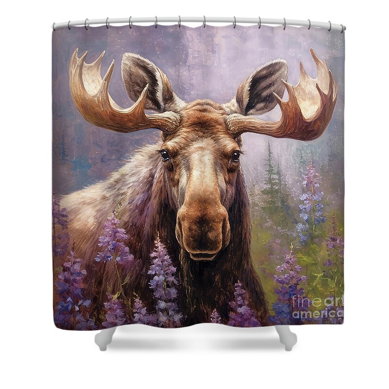 Moose Shower Curtain featuring the painting The Happy Moose by Tina LeCour