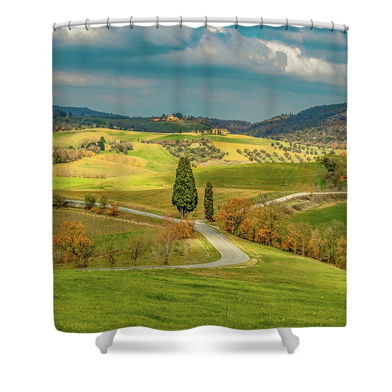 Tuscany Shower Curtain featuring the photograph The Hills Are Alive In Tuscany by Marcy Wielfaert