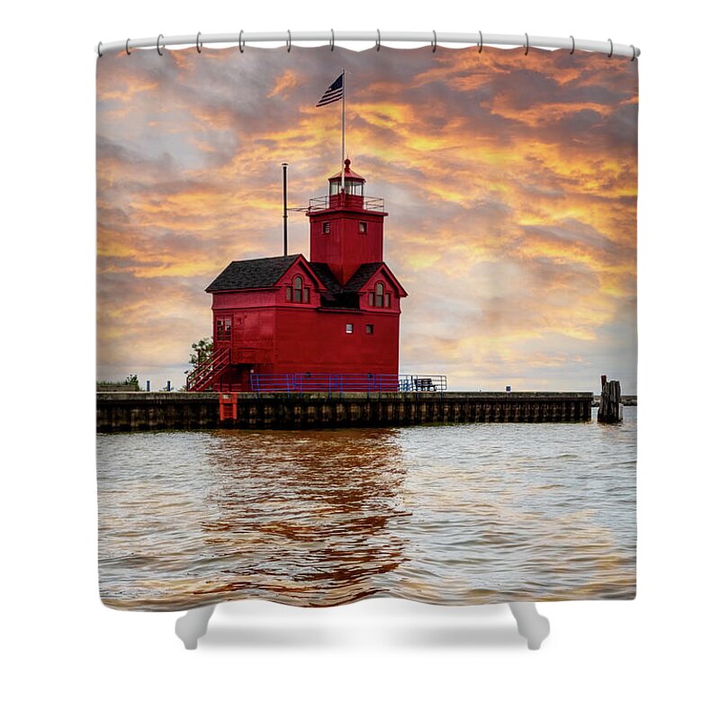 Lighthouse Shower Curtain featuring the photograph The Holland Harbor Lighthouse by Debra and Dave Vanderlaan