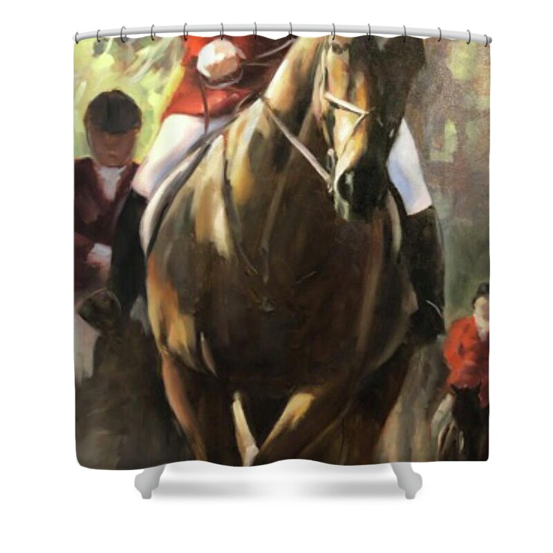 Horse Shower Curtain featuring the painting The hunt master by Susan Bradbury