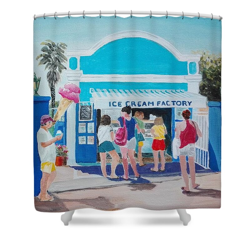 Ice Cream Shower Curtain featuring the painting The Ice Cream Factory by Sandie Croft