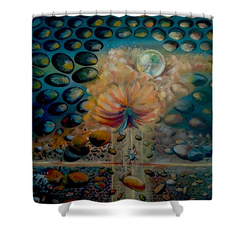 Pop-surrealism Shower Curtain featuring the painting The Itsy Bitsy Spider by Mindy Huntress