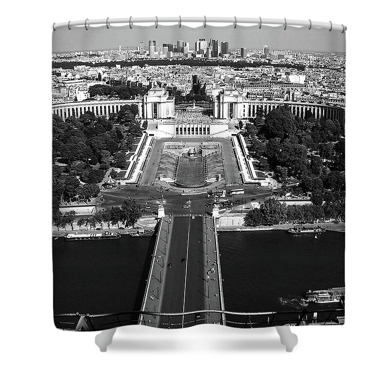Cityscape Shower Curtain featuring the photograph The Jardins du Trocadero from the tower by Jim Feldman