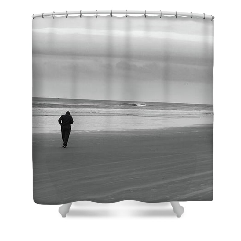 Beach Shower Curtain featuring the photograph The Jogger by Neala McCarten
