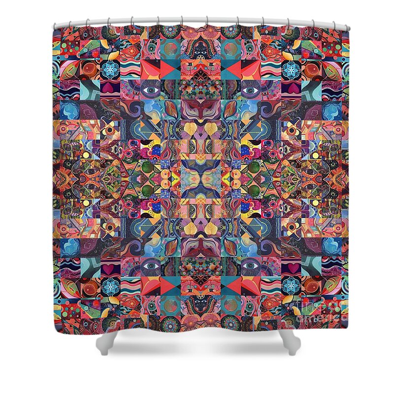 The Joy Of Design 64 Quadrupled 6 By Helena Tiainen Shower Curtain featuring the mixed media The Joy of Design 64 Quadrupled 6 by Helena Tiainen