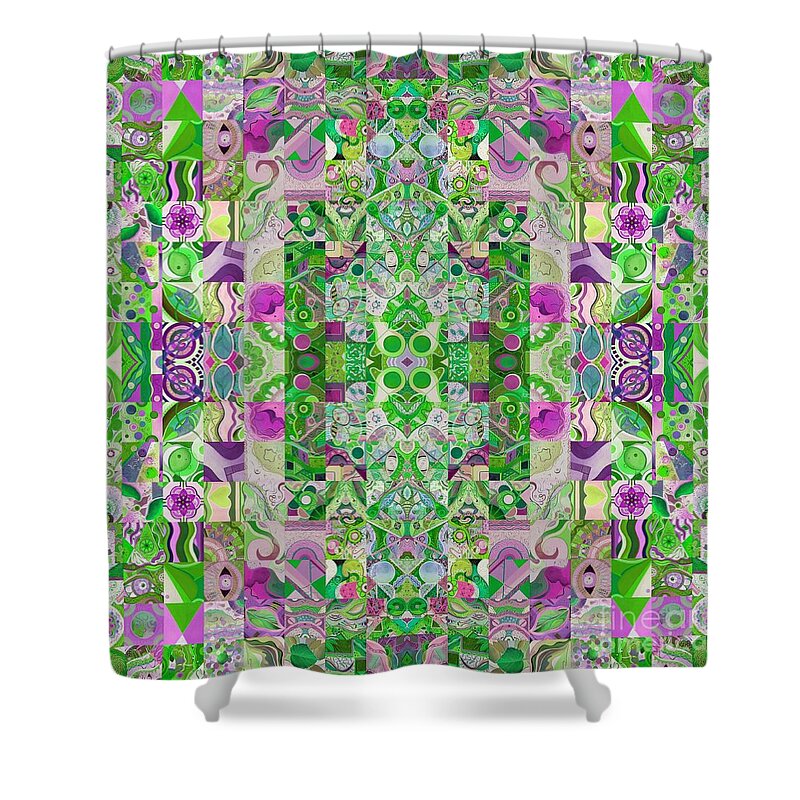 The Joy Of Design 64 Quadrupled 8 Sping Variation By Helena Tiainen Shower Curtain featuring the painting The Joy of Design 64 Quadrupled 8 Spring Variation by Helena Tiainen