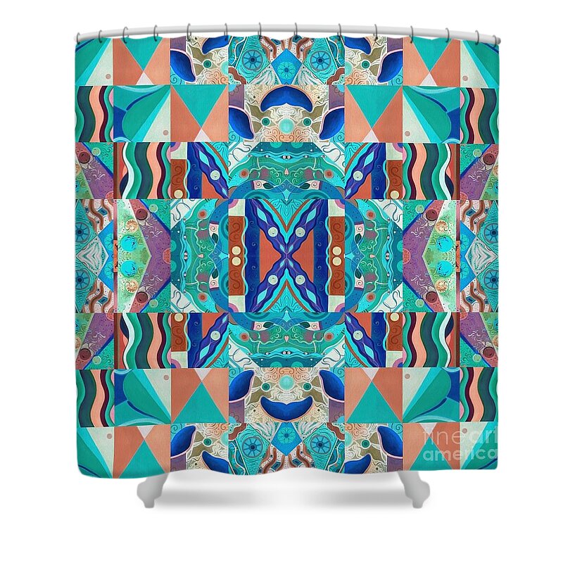 The Joy Of Design Mandala Series Puzzle 8 Arrangement 7 Inverted By Helena Tiainen Shower Curtain featuring the painting The Joy of Design Mandala Series Puzzle 8 Arrangement 7 Inverted by Helena Tiainen