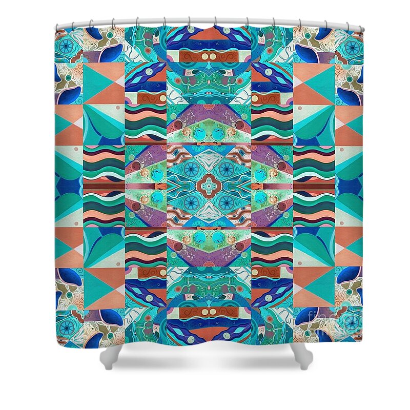 The Joy Of Design Mandala Series Puzzle 8 Arrangement 8 Inverted By Helena Tiainen Shower Curtain featuring the painting The Joy of Design Mandala Series Puzzle 8 Arrangement 8 Inverted by Helena Tiainen