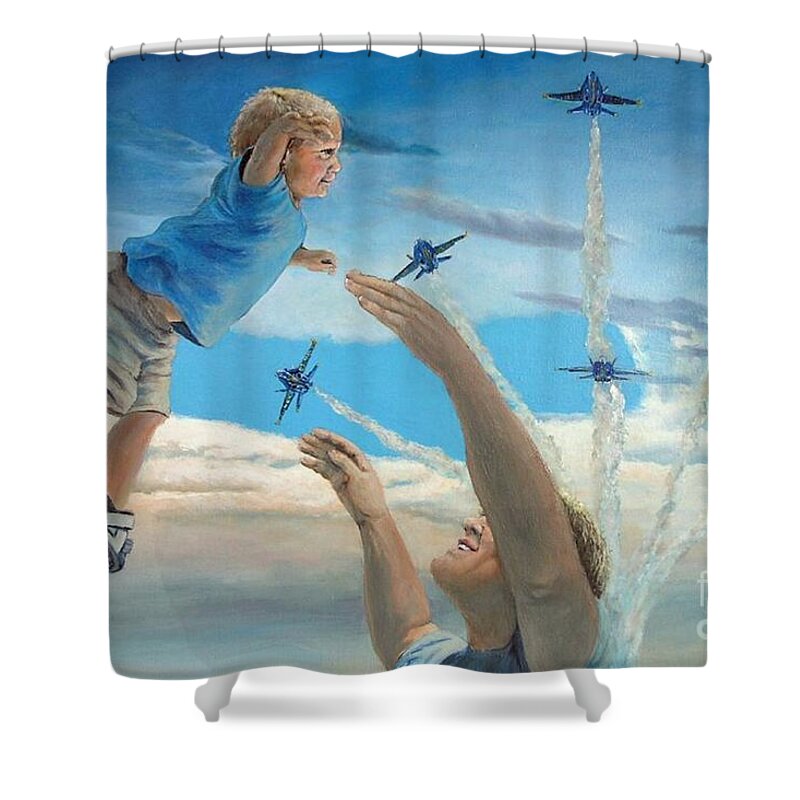 Play Shower Curtain featuring the painting The Joy of Flight by Merana Cadorette