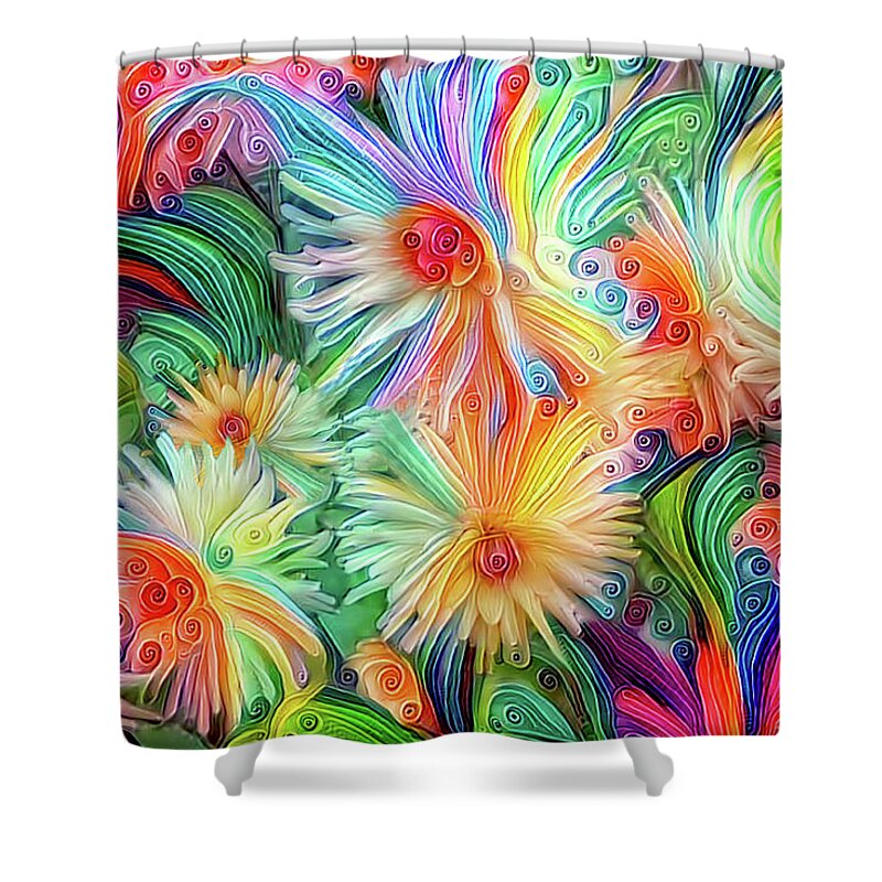 Dahlias Shower Curtain featuring the digital art The Joy of Gardening - Cropped Version by Peggy Collins