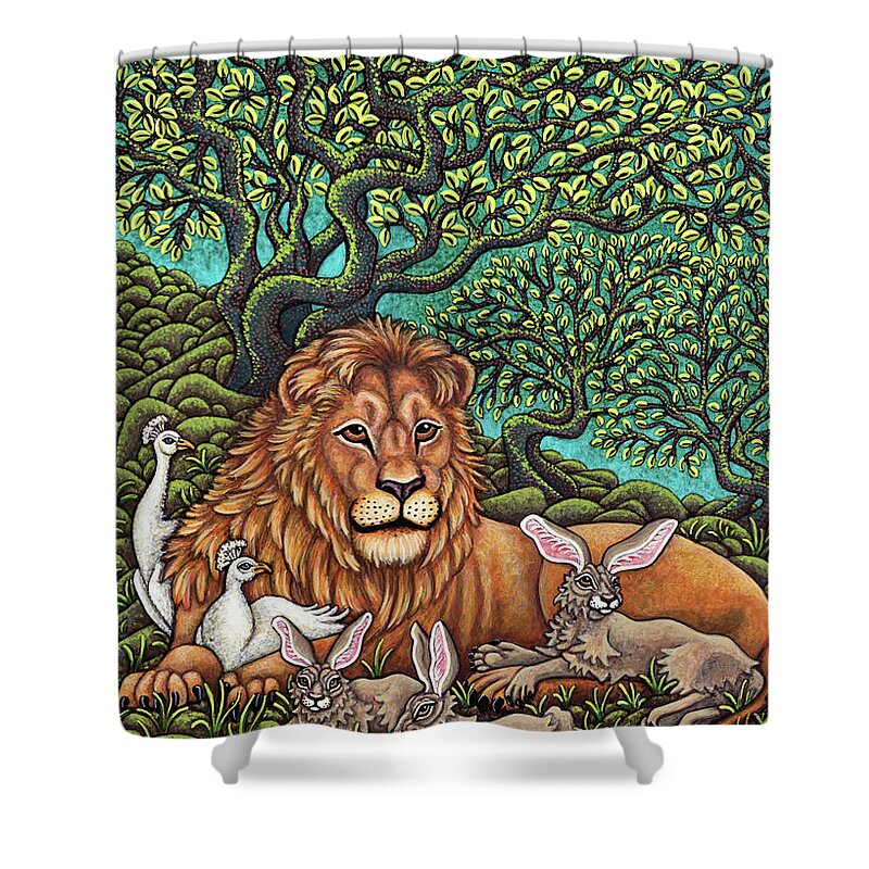 Hare Shower Curtain featuring the painting The Kindly Lion by Amy E Fraser