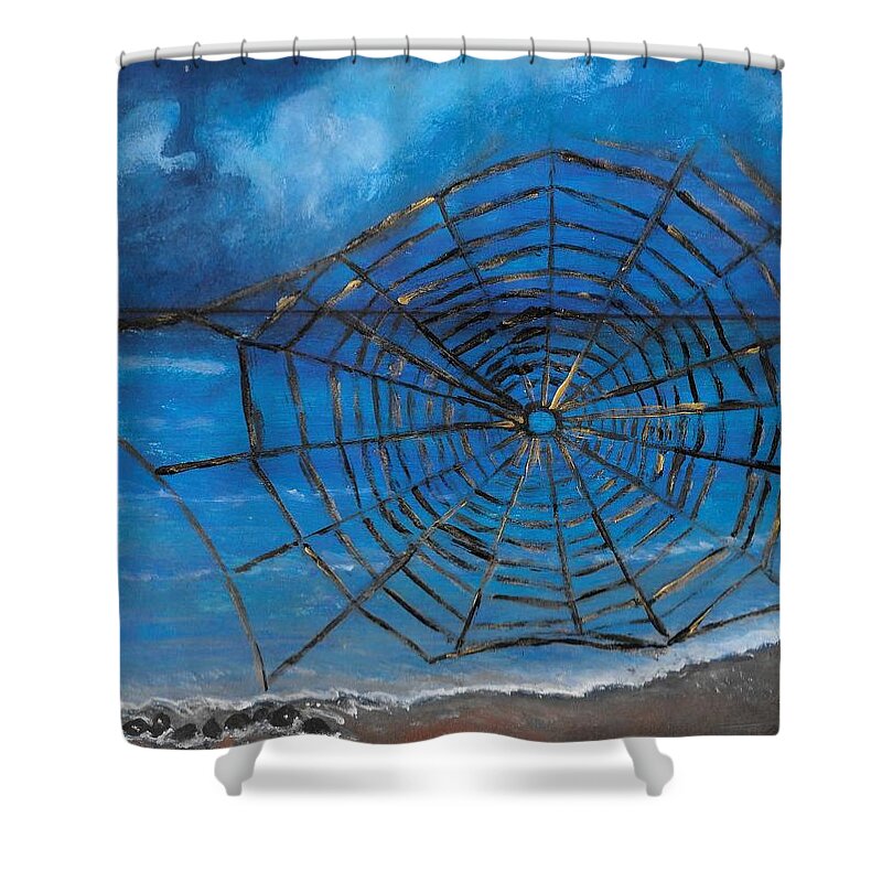 Spider Shower Curtain featuring the painting The Knit of Nature by Esoteric Gardens KN