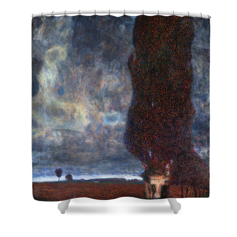 Gustav Klimt Shower Curtain featuring the painting The Large Poplar II - Gathering Storm by Gustav Klimt