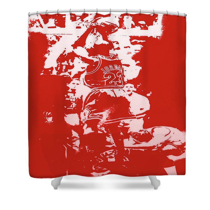 Michael Jordan Shower Curtain featuring the mixed media The Last Shot by Brian Reaves