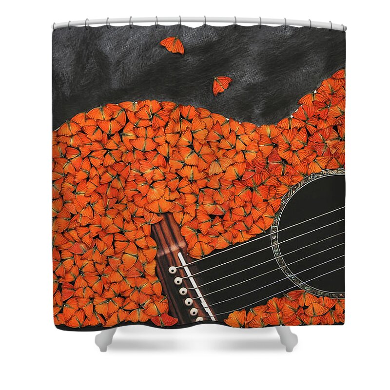 Guitar Shower Curtain featuring the mixed media The Lead Guitar by Scott Fulton