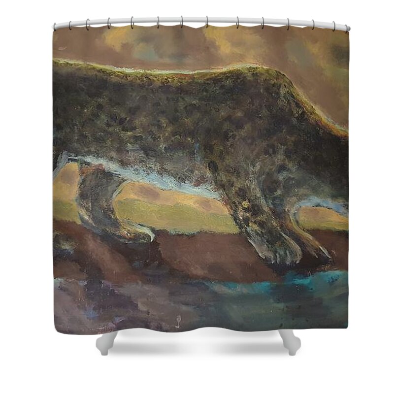 Leopard Shower Curtain featuring the painting The Leopard by Enrico Garff