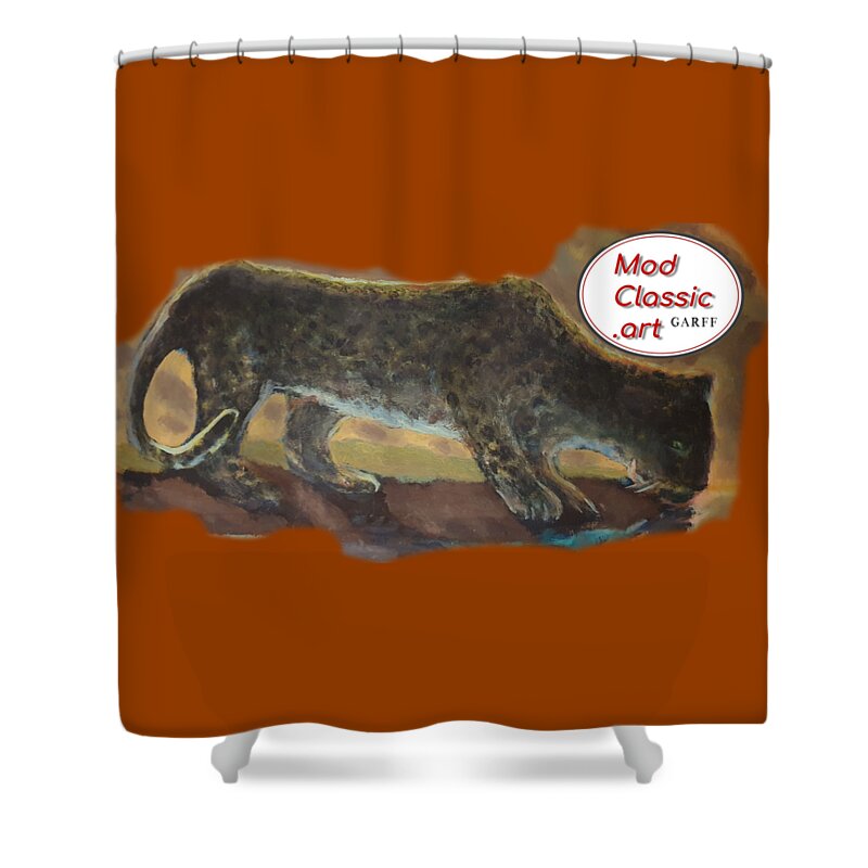 Leopard Shower Curtain featuring the painting The Leopard 'ModClassic Art by Enrico Garff