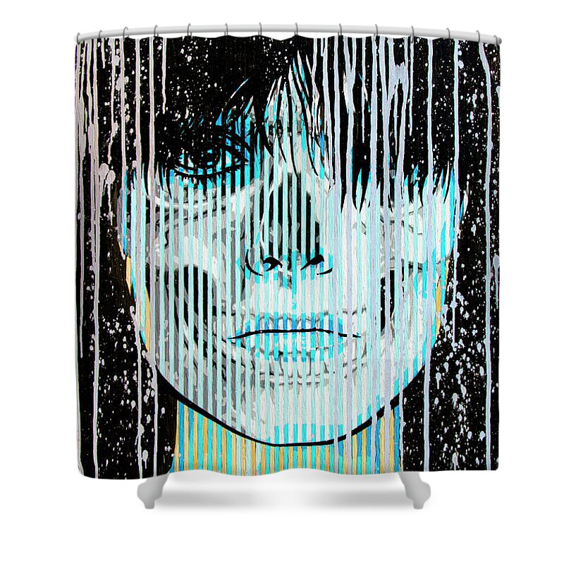 Pop Art Shower Curtain featuring the painting The Line Begins To Blur by Bobby Zeik