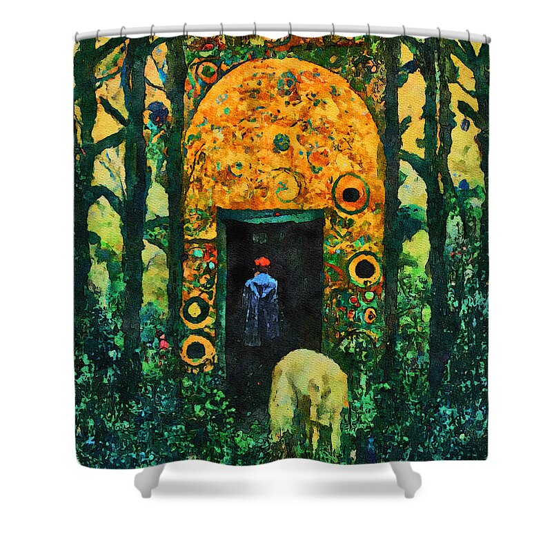 The Listeners Shower Curtain featuring the mixed media The Listeners by Walter De La Mare by Ann Leech