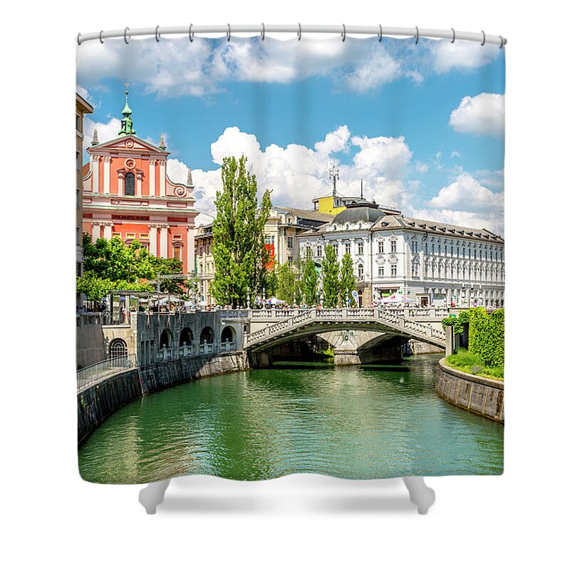 Slovenia Shower Curtain featuring the photograph The Ljubljanica River in Ljubljana by W Chris Fooshee
