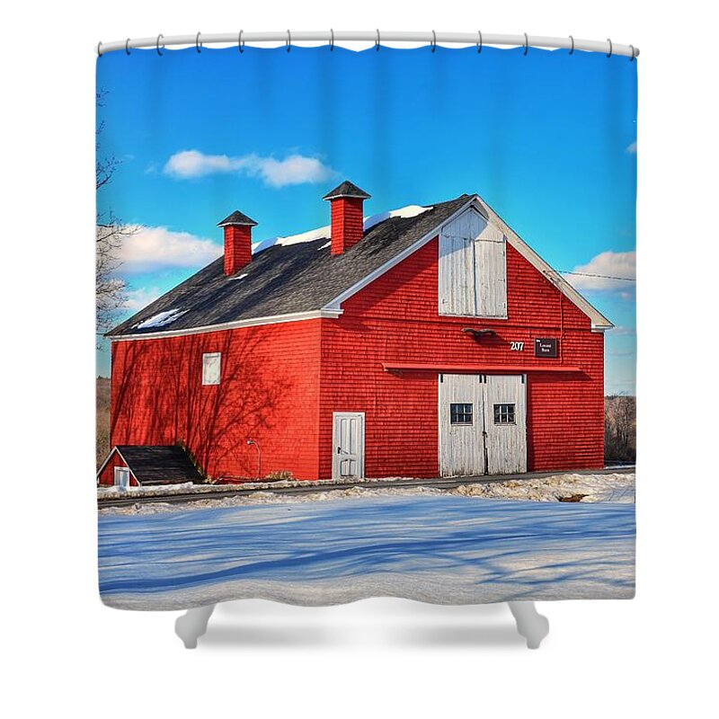 Red Shower Curtain featuring the photograph The Locust Barn by Monika Salvan